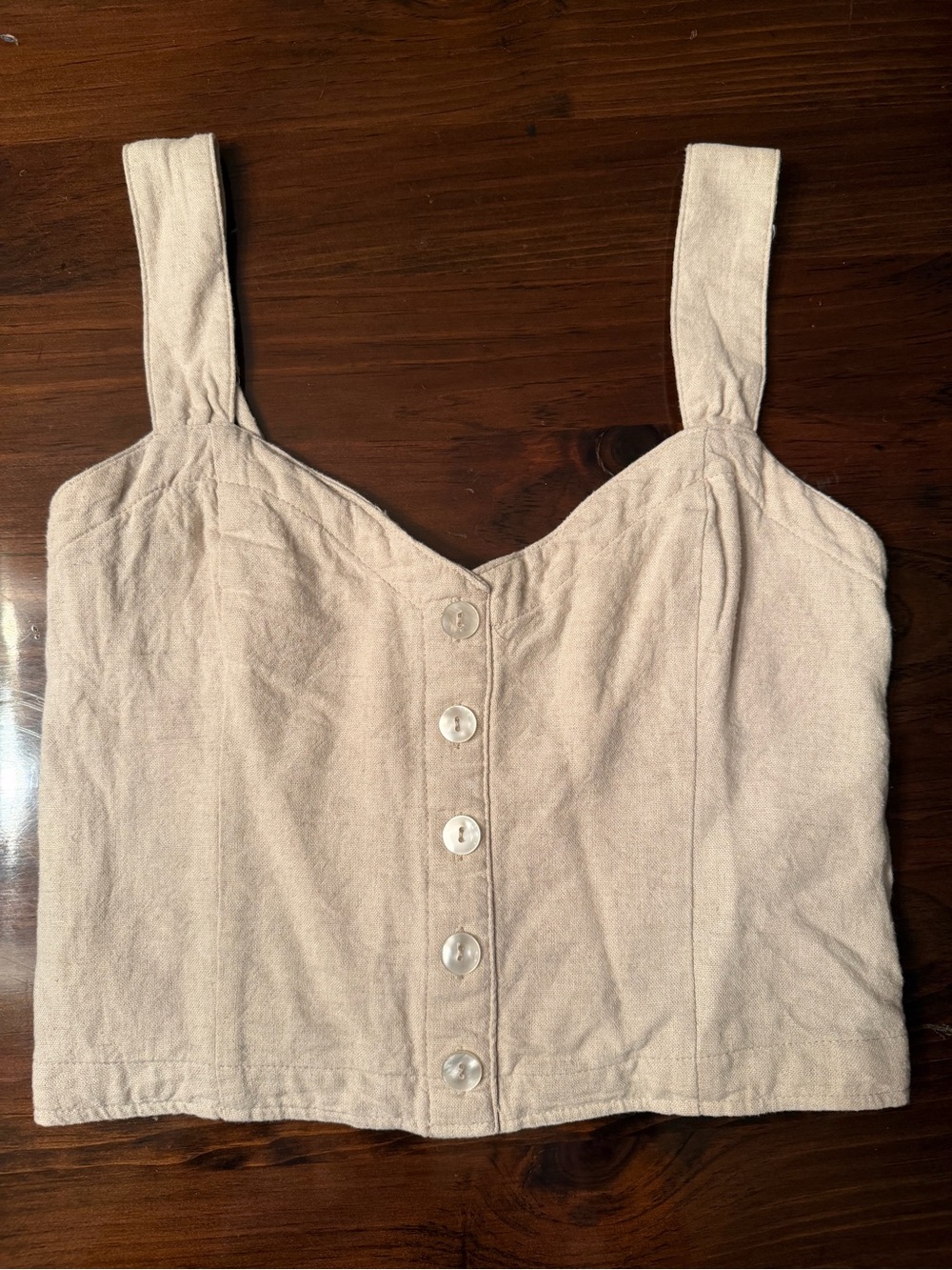 Abercrombie & Fitch Linen Button Front Crop Tank Top Beige S shirt Womens girls